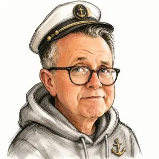 Sketch caricature of the ferry captain